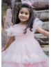 Light Pink Tulle Pearls Beaded High Low Flower Girl Dress